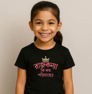 Rajkanya Ki Kom Poriyache – Fun & Bold Bengali T-Shirts for Girls