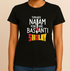 Sholay 50 Years - Tumhara Naam Kya Hai Basanti, Classic Bollywood T-Shirt