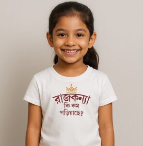 Rajkanya Ki Kom Poriyache – Fun & Bold Bengali T-Shirts for Girls