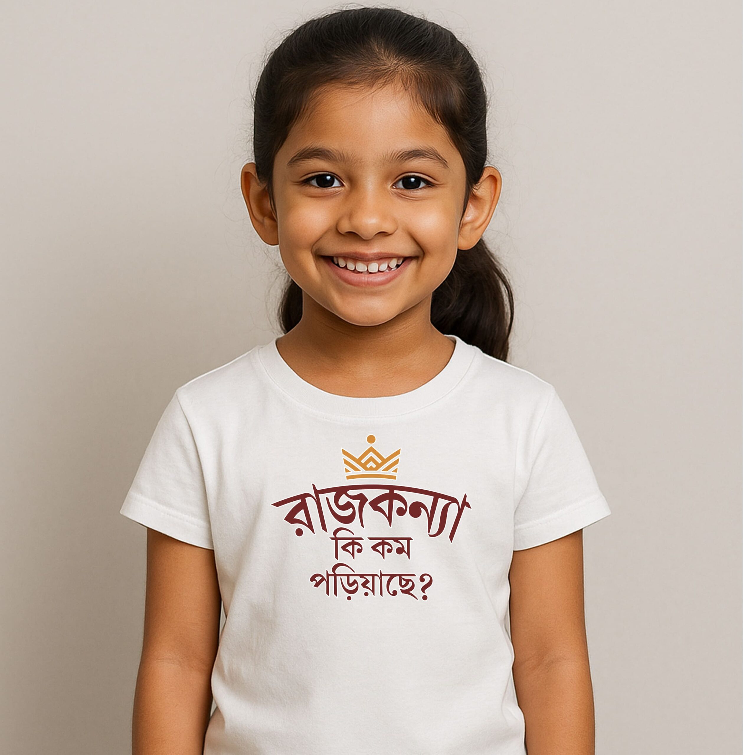 Rajkanya Ki Kom Poriyache – Fun & Bold Bengali T-Shirts for Girls