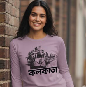 Kolkata Heritage - Tram - 100% Cotton Unisex Full Sleeves Bengali Printed Graphic T-Shirt