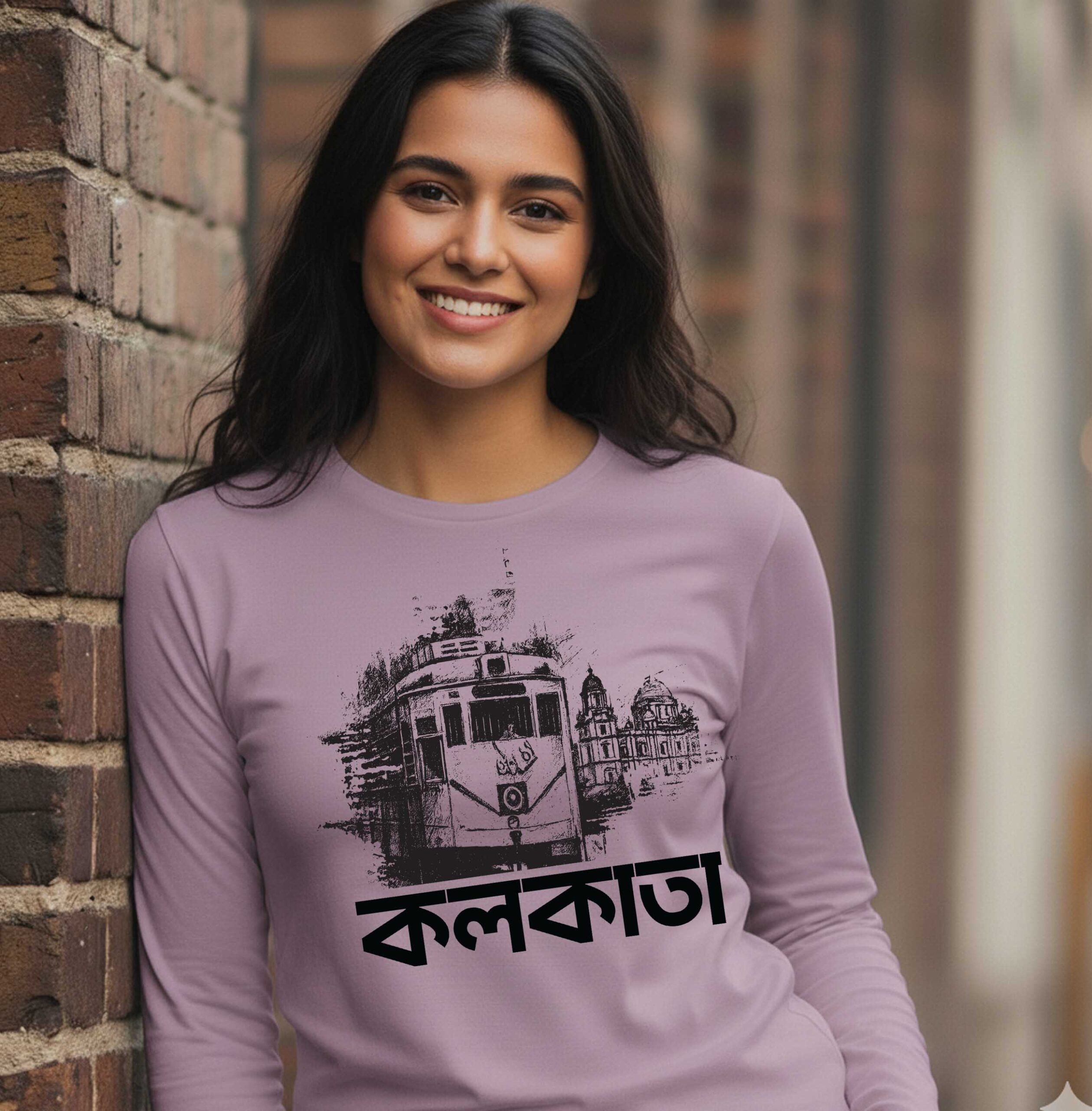 Kolkata Heritage – Tram – 100% Cotton Unisex Full Sleeves Bengali Printed Graphic T-Shirt