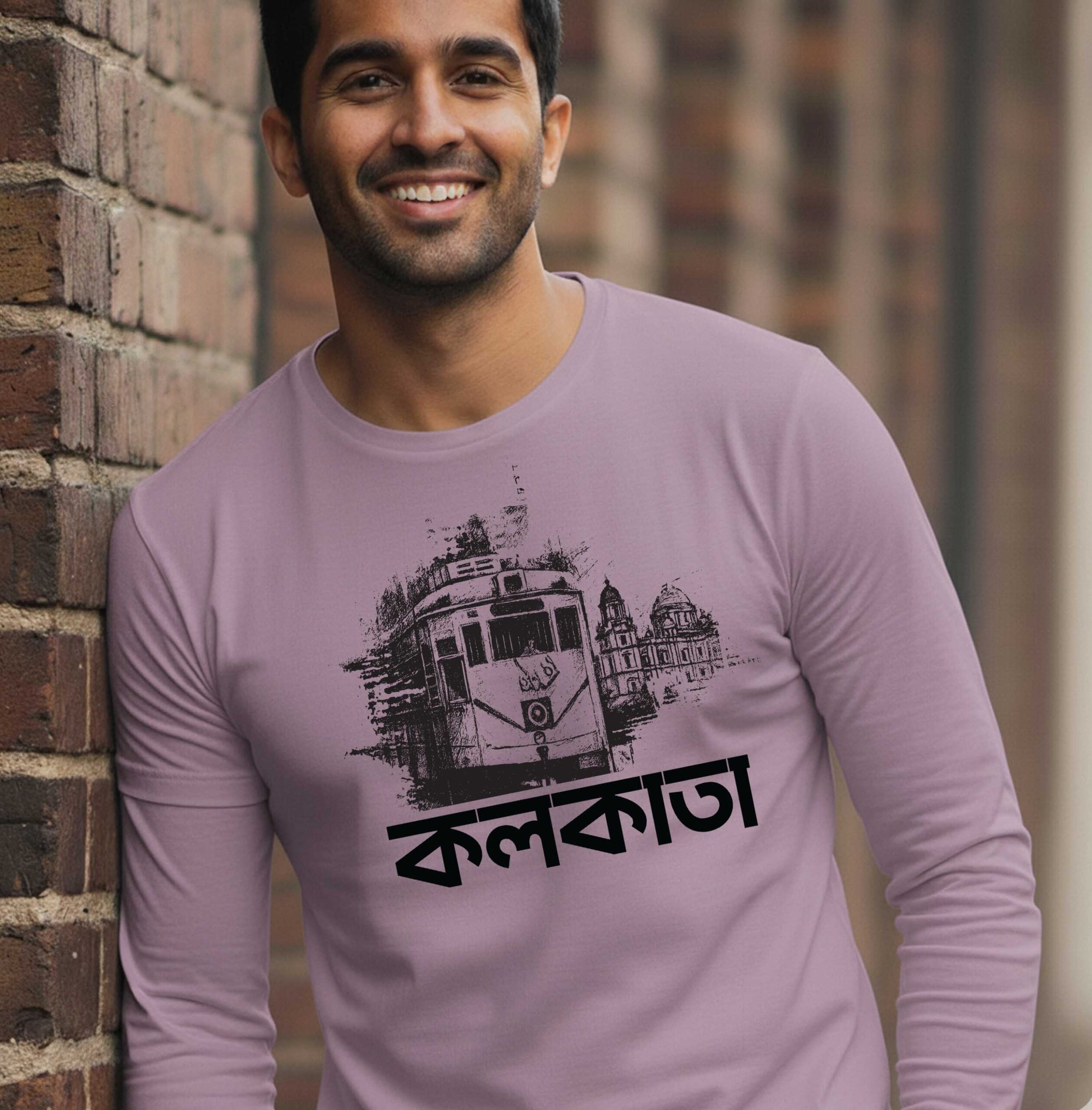 Kolkata Heritage – Tram – 100% Cotton Unisex Full Sleeves Bengali Printed Graphic T-Shirt