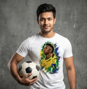 Vinícius Jr Football Fan T-Shirt, 100% Cotton, Graphic Printed, Unisex Tee