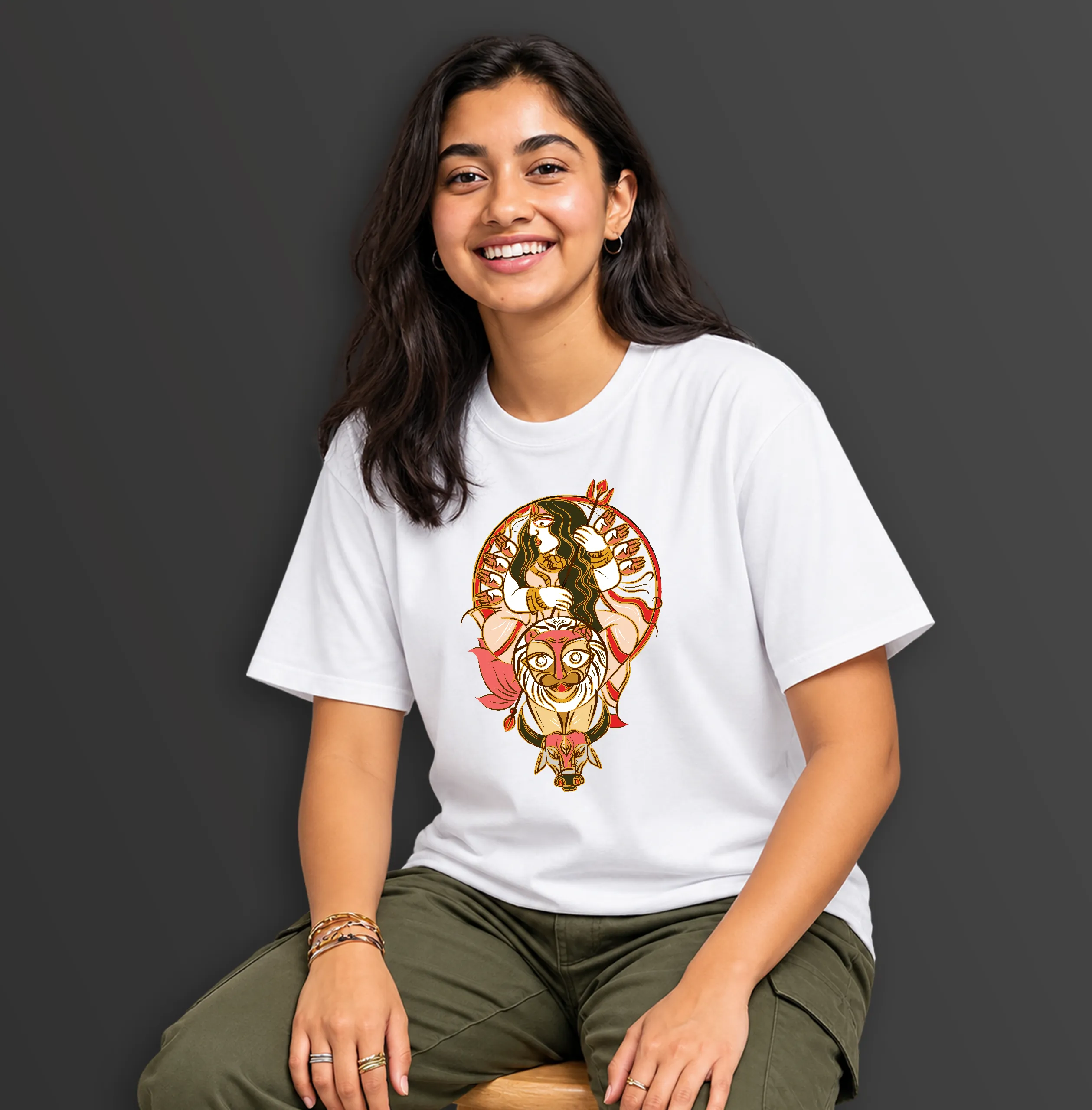 Shinghabahini, Durga Artwork 100% Cotton Printed T-Shirt