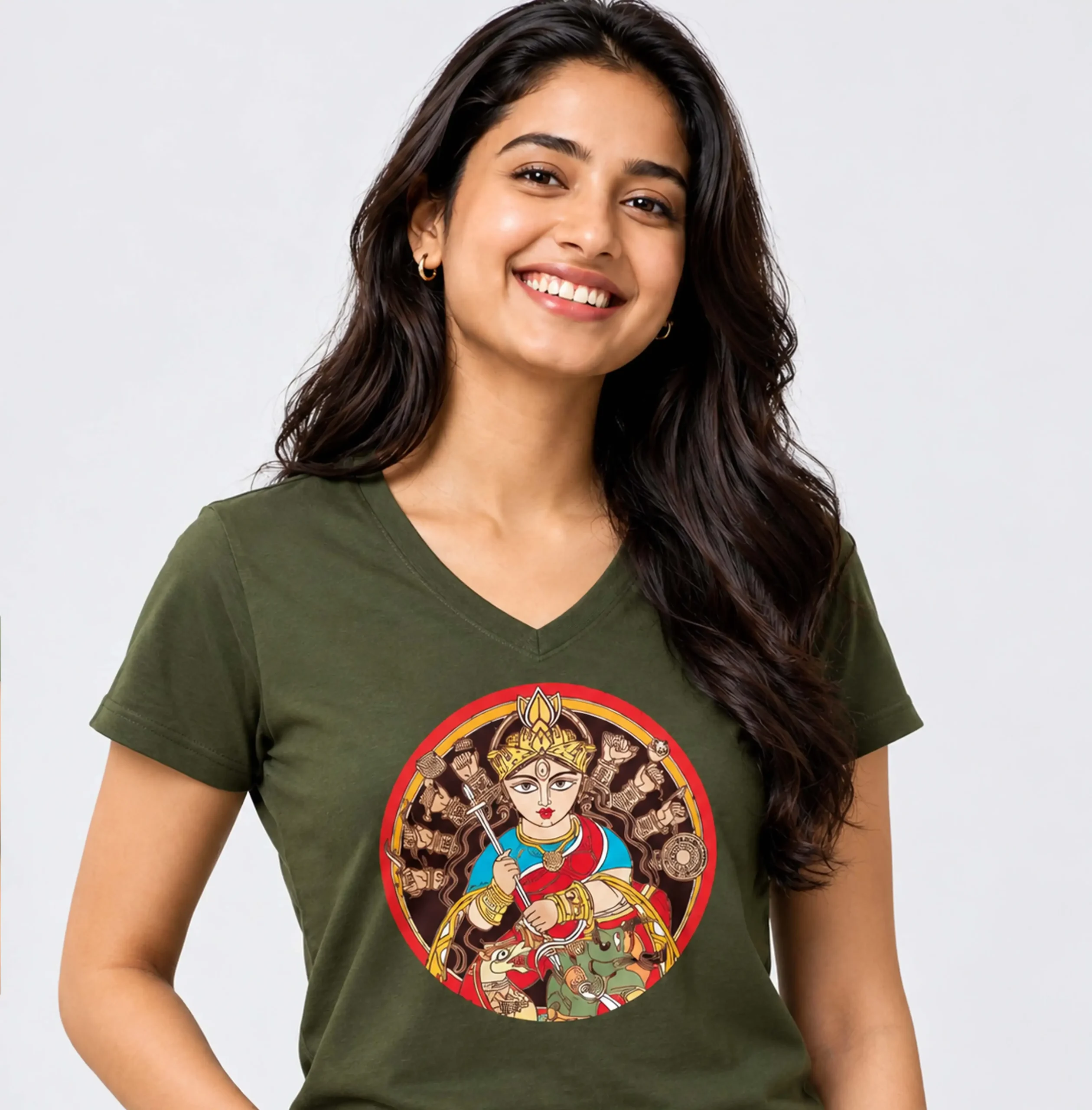 Doshobhuja Ma – Trendy V-Neck T-Shirt For Stylish Comfort