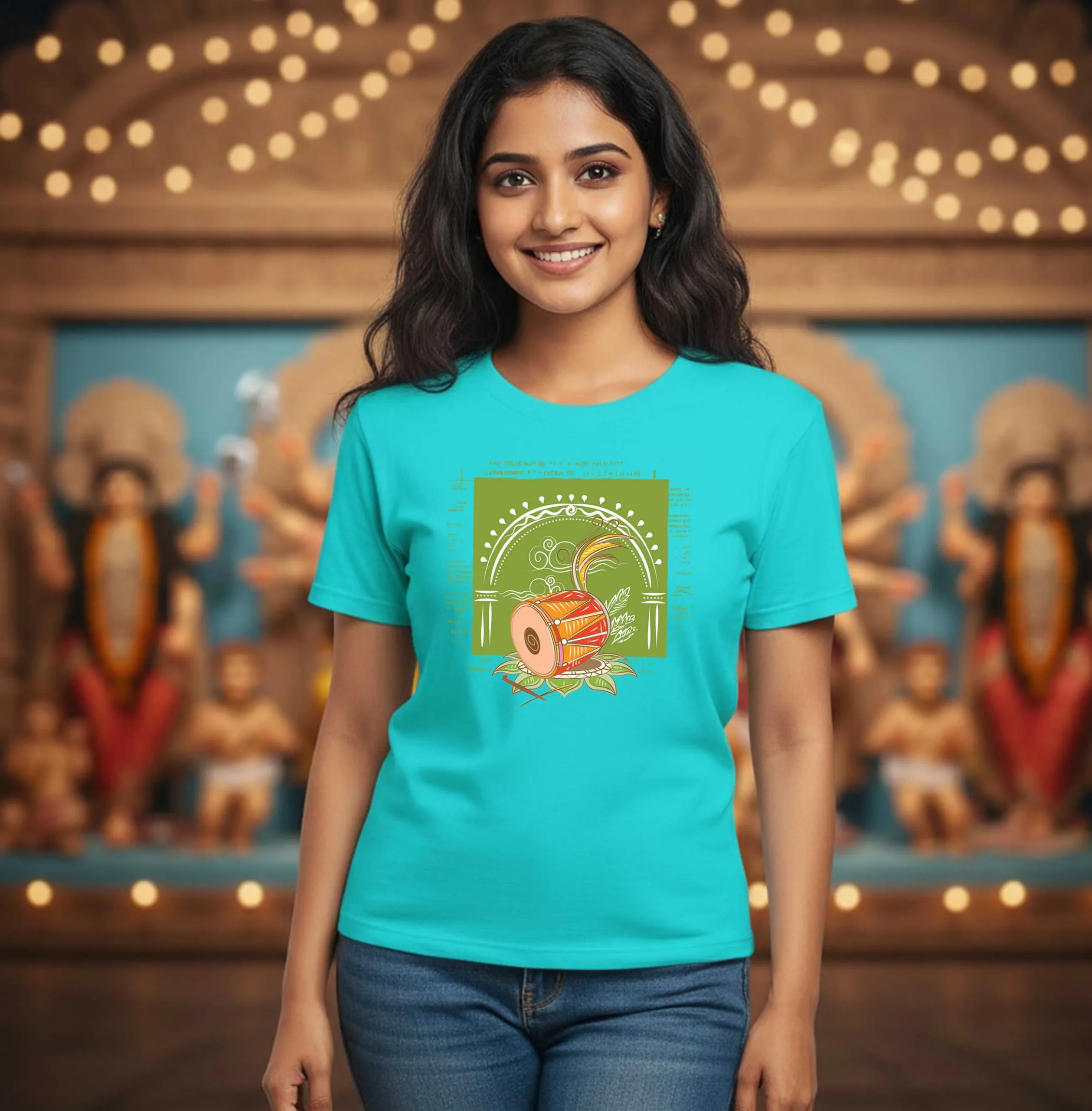 Durga Puja Dhak Graphic 100% Cotton T-Shirt, Unisex Design